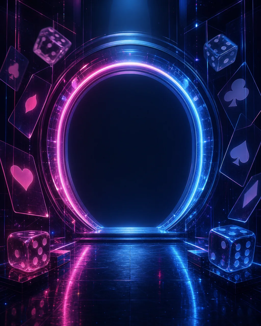 Cổng ánh sáng neon RICWIN với biểu tượng trò chơi trừu tượng